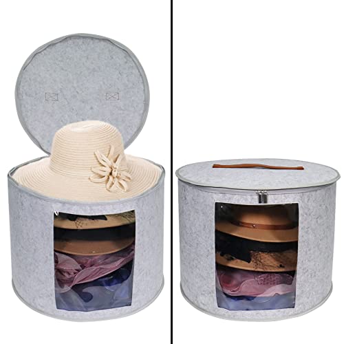 19" D X 14" H Large Hat Box, Felt Hat Boxes For Women And Men Storage, Foldable Hat Storage With Clear Window,Decorative Closet Organizer For Various Types Of Hats,Stuffed Animal Toy Storage Box #TOP6