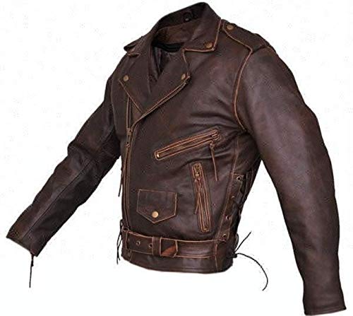 Image of Men's Leather Jacket Cafe Racer Biker Style Retro Stripes Jacket, Motorcycle Racing Leather Jacket Men