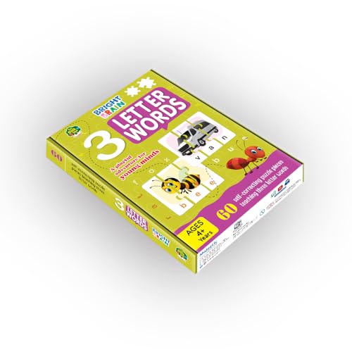 Image of THE BOOK TREE Bright Brain 3 Letter Words Puzzle - Learn to Spell 20 Three Letter Words 60 Pieces- Beautiful Colorful Pictures Age 4+ Gift Box By Majestic Book Club, for Kid