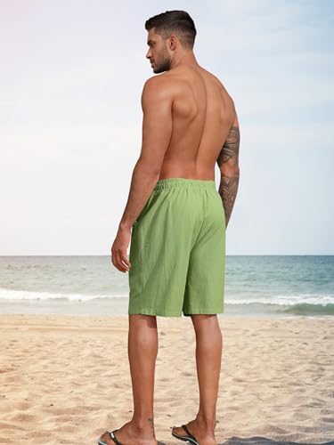 Litthing Pantaloncini da Uomo in Lino Estivi Pantaloni Corti Spiaggia Leggeri e Ariosi in Cotone Pantaloncine con Tasche e Coulisse