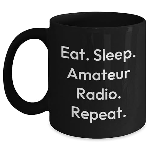 Amateur Radio Enthusiast Funny Gifts from Significant Other for Valentine's - Eat Sleep Amateur Radio Repeat Inspirational Ceramic Black Coffee Mug