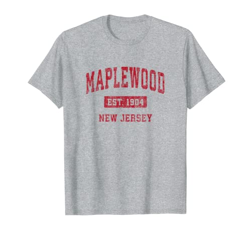 Maplewood New Jersey NJ Vintage Diseño Deportivo Rojo Camiseta
