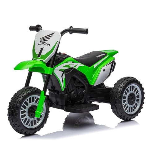 Baroni Toys Moto Elettrica Honda Bambini 1-4 anni CRF450, Triciclo elettrico con motore 6V, 3 km/h Motocross elettrica da interno ed esterno, certificazioni sicurezza EN71 e CE, Verde