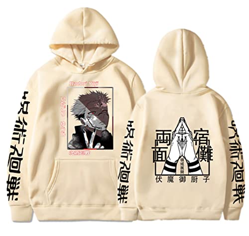 Ubeisy Felpa con cappuccio Symish Anime Gojo Satoru Fushiguro Megumi Yuji Itadori Felpa con cappuccio Cosplay Costume, Bianco sporco-1, XX-Small