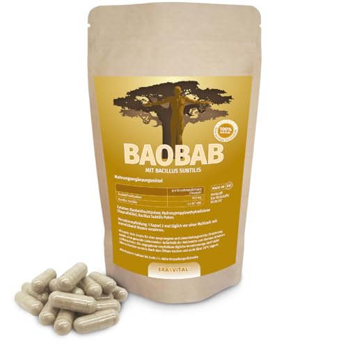 Fruta de baobab con cápsula Bacillus Subtilis - para un fortalecimiento integral del sistema digestivo, la defensa inmune y el bienestar general. Vegano.
