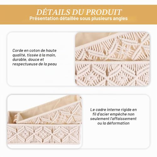 Paniers de rangement en macramé tissés main en coton blanc durable - 4
