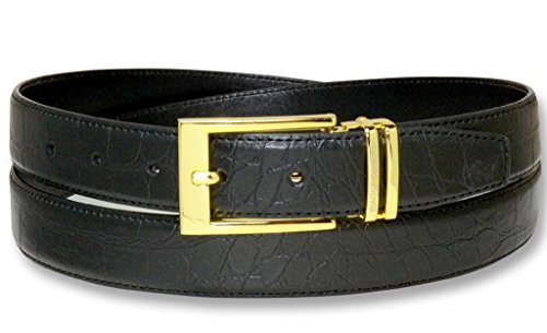 Croc Pattern Crocodile Embossed Belts Bonded Leather Men's Belt Gold-Tone Buckle