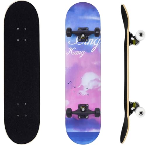ERNAN Skateboard,Monopatín Completo Profesional de 31 x 8 Pulgadas,7 Capas Monopatín de Madera de Arce con Rodamiento ABEC-7 para Niño Niña/Adulto Principiante. (KK)