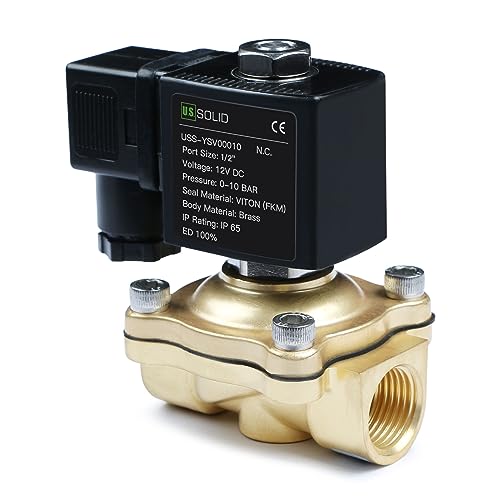 U.S. Solid Solenoid Valve - Válvula solenoide de latón G 1/2' 12 V CC cerrada sin corriente NC 0-10 bar, válvula de agua eléctrica para agua, aire, diésel, queroseno, gasolina
