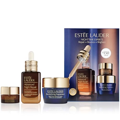 Estée Lauder Nighttime Experts 3-Piece Travel Size Skincare Gift Set | Repair + Bounce + Brighten | Includes Face Serum 1 Fl Oz, Eye Cream 0.17 Fl Oz + Moisturizer 0.5 Ounce