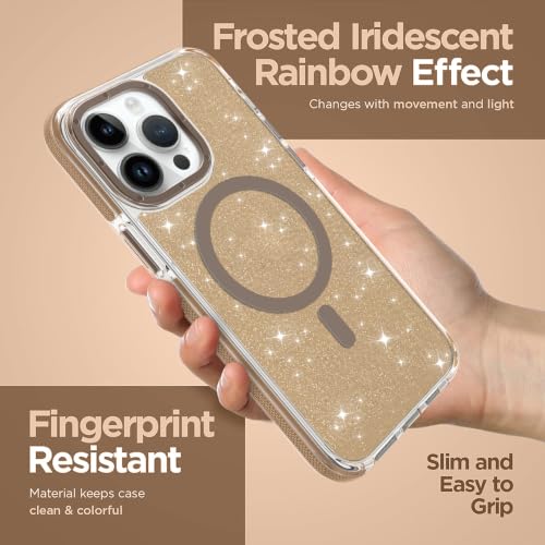 Image of Magnetic Case for iPhone 14 Pro Max [Compatible with Magsafe] [Bling Glitter Fluorescent Design] [1 Screen Protector] Slim Translucent Matte Case for iPhone 14 Pro Max 6.7 inch 2022, Desert