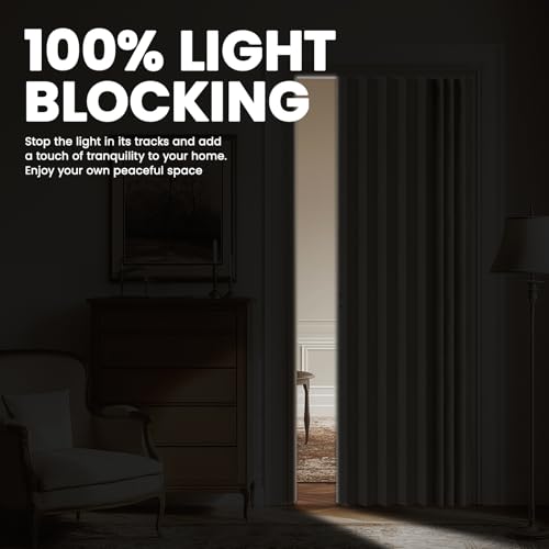 Image of AJAZZ 100% Blackout Accordion Doors Interior Invisible Folding Door Magnetic Door Curtain for Bedroom Living Room Doorway Curtain Sets Included Tracks (1Panel, 53W x 79 L, Cream Yellow)