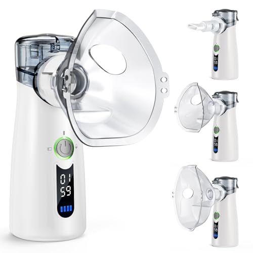 Bntath Aerosol Silenzioso, Ricaricabile USB-C Macchina Aerosol per Adulti e Bambini,Con Display Digitale, Aerosol Ultrasuoni Con 2 Maschere e un Boccaglio-Grigio