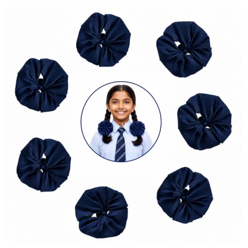 Image of Readymade Ribbon for School Girls - Soft Satin Bow Hair Accessory - Easy to Wear, Stylish & Neat Look - Ideal for School Uniforms bow in girls & Daily Use - Pack of 8 /School Ribbon in Kids / Purple Colour (nevy blue, medium)