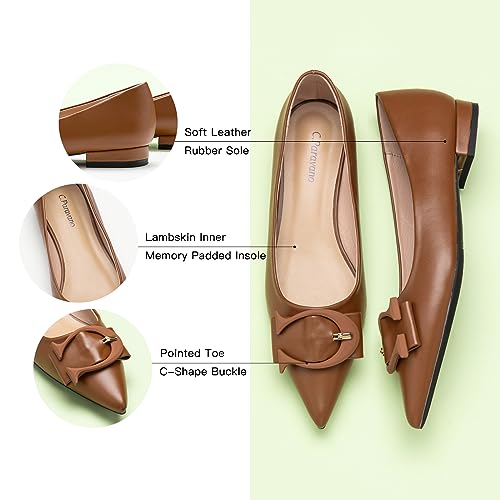 C.Paravano Women's Ballet Pointed Toe Leather Comfortable Slip On Work Flats4