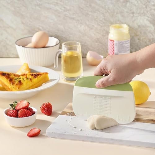 Image of Bowl Scraper Little Cook Bench Dough Bread Scraper Premium Plastic Dough Cutter Multipurpose Kitchen Food Scraper for Bread, Dough, Pastry, Cake, Baking and Cooking (2 Pieces, Yellow & Green)