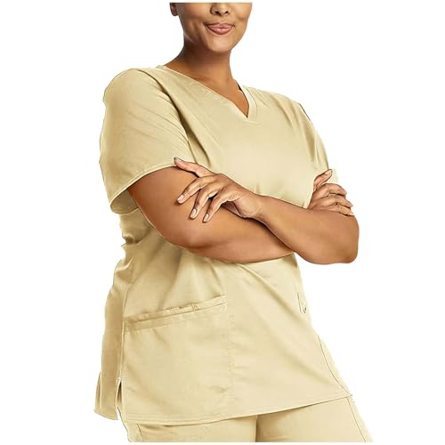 Image of 2026 Scrub Set for Women, Modern Classic V-Neck Scrubs Top with Straight Leg Pant Multi Pockets Housekeeping Uniform