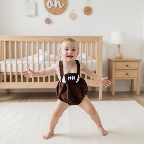 Newborn Baby Boy Girl Football Outfit Rugby Embroidery Corduroy Overall Shorts Backless Bubble Romper Cute Jumpsuit2