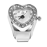DIKACA Reloj de Anillo Elástico Vintage Esfera Forma de Corazón y Cristales Caja de Aleación Plateada Reloj de Cuarzo Retro Unisex para Uso Diario y Obsequio