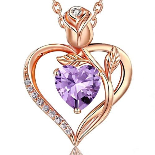 Image of Heart Birthstone Necklace for Women I Love You