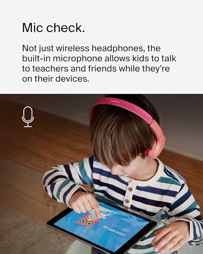 Image of Belkin SoundForm Mini Wireless Headphones for Kids with Built-in Mic (Circumaural, 30H Battery Life, Learning, Travel, Fun Stickers, for iPhone, iPad, Galaxy) - Pink