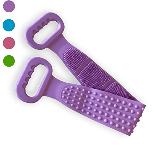 Silicone Back Scrubber for Shower - Deep Clean Double-Sided Exfoliator Massage Back Washer - Silicone Body Scrubber Belt for Man and Woman - Back Exfoliator for Shower (Purple)