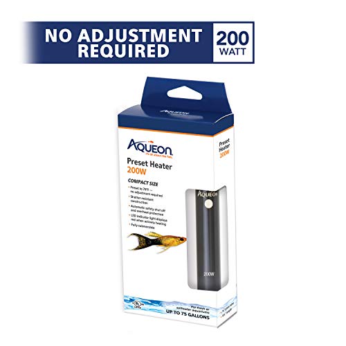 Image of Aqueon Aquarium Fish Tank Heater, Preset, Up to 75 Gallons, 200 Watts | 75 gallon aquarium heater, fully submersible with auto shut-off, preset 78A and shatter-resistant quartz glass