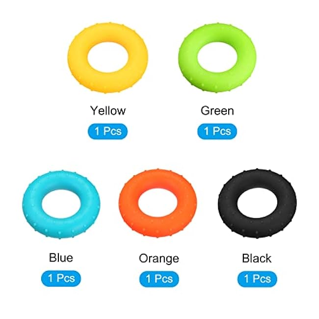 uxcell Hand Grip Strengtheners, 5 Level: 20/30/40/50/60Lbs Silicone Rings Fingers Forearms Exercise Grip Trainer for Rock Climbing Athletes Workout