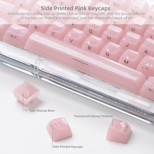 Image of Womier Keycaps Jelly Pink, Ceramic Keycaps Style Shine Through Keyboard Cap | Clear Keyboard Key Side Printed Custom 60 65 75 100 Percent for Cherry MX, Gateron Mechanical Keyboard(MDA Profile)