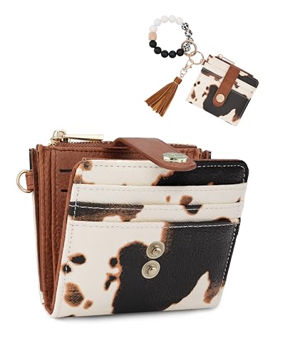 Image of Keychain Wallet Wristlet for Women,RFID Small Cow Wallet for Women | Wallet Wristlet with Zipper Coin Pocket,Vegan Leather Card Wallets for Women, 2 ID Window,Gift