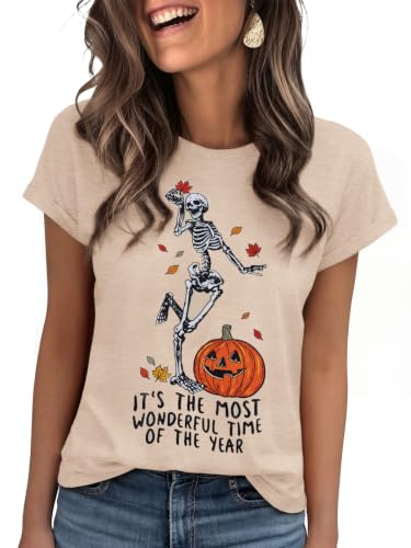 Womens Halloween Print Short Sleeve T-Shirts Crew Neck Summer Tee Tops