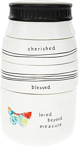 Pavilion Gift Company Cherished Blessed Loved Beyond Measure - 4 Piece Stoneware Stackable Measuring Cup Set (87525), White, 6