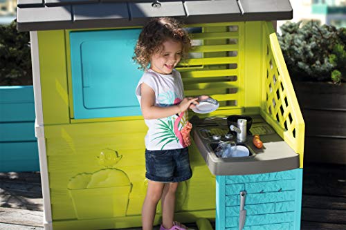41hYnZ5SDaL Smoby - Maison Pretty + Cuisine d'Eté - Cabane de Jardin Enfant - 2 Fenêtres avec Persiennes + 17 Accessoires - 810711