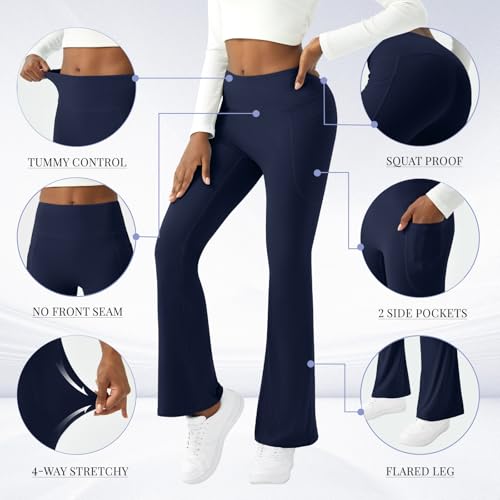 Image of COPYLEAF Womens Yoga Pants with Pockets High Waisted Flare Leggings Bell Bottom Yoga Dress Pants Seamless Bootcut Pants