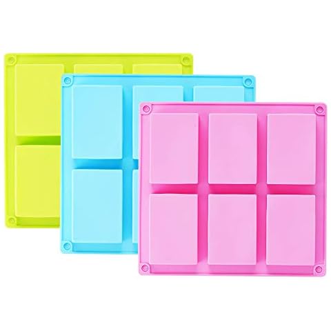 TDHDIKE 3 Pack Silicone Soap Molds(Blue & Pink & Green), 6 Cavities Silicone Baking Mold DIY Handmade Soap Making, Muffin, Loaf, Brownie, Cornbread and More Cover