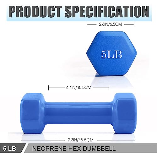 Jungaha 5 Lb Dumbbells Set Of 2, Hand Weights Neoprene Coated Free Weights Hex Shaped Small Dumb Bell Pair For Women Men Home Gym Fitness Workout Exercise Strength Training Equipment #TOP4