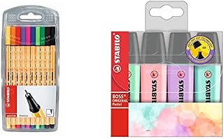 Fineliner - STABILO point 88 - Wallet of 10 - Assorted Office Colours Black/Blue/Red/Green