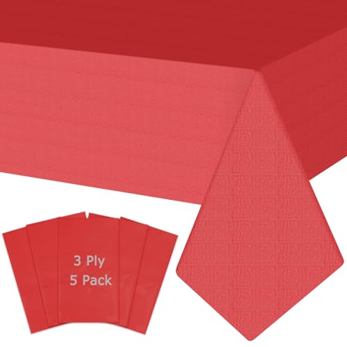 Image of Paper Tablecloths for Rectangle Tables 5 Pack, 54''x108'' Red Disposable Table Cloth for 3-9 Ft Tables, Paper & Plastic Party Table Cover for Birthday, Outdoor, Wedding, Banquet