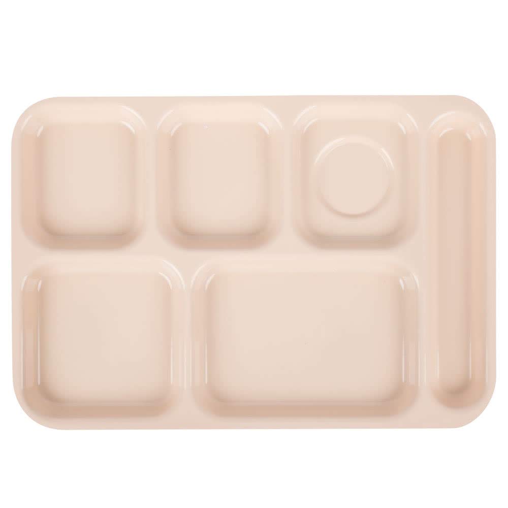 G.E.T. TR-153-T Tan 10" x 14.5" 6-Compartment Tray, Break Resistant Dishwasher Safe Polypropylene School Trays Collection (Pack of 12)