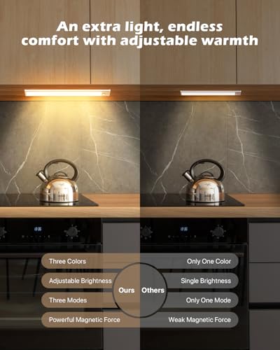 Image of Under Cabinet Lighting, 108LED Rechargeable Motion Sensor Cabinet Light 11.8Inch, 3 Color Temps Dimmable Magnetic Closet Lights, Wireless Under Cabinet Lights for Kitchen, Hallway - 2Pack