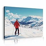 雪山スキーアドベンチャーキャンバスウォールアートウィンタースポーツテーマキャンバスプリントリビングルームボーイティーンルームウォールデコレーション50x70cmインナーフレームを吊るす準備ができています