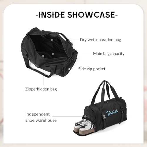 Personalized Travel Duffel Bag, Large Waterproof Sports Weekender, Custom Name Gym Bag (Black)3