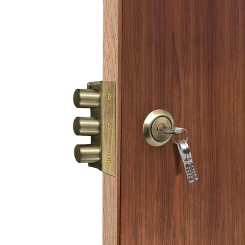 Image of VOLO Heavy Duty Tri-Bolt Rim Lock - Secure Dead Lock with Keys for Main Door, Single & Double Doors, Left & Right-Handed Use - Ideal for Home & Office (Pack of 1) (MT-01 (Antique))