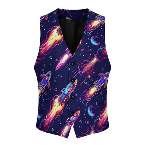 Neon Rocket Launch Men's Suit Vests Business Formal Dress V-Neck Waistcoat Tops with 2 Pockets4