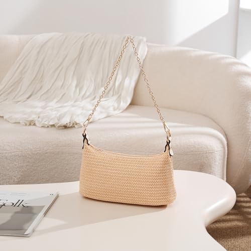 Image of CROJUYI Straw Shoulder Bag for Women Soft Small Woven Shoulder Purse Handbag,Beach Tote Straw Bag for Summer