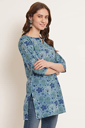 Image of Amazon Brand - Anarva Jaipuri Cotton Printed Short Kurti for Women