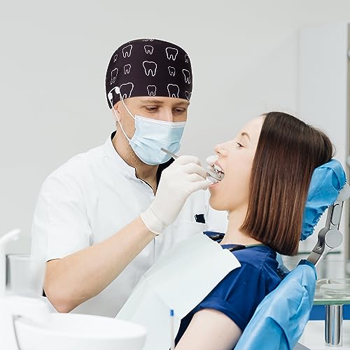 Image of Unittype 12 Pcs Dental Caps for Women Adjustable Dentist Scrub Cap Elastic Nurse Hats Teeth Pattern Working Hats Bulk