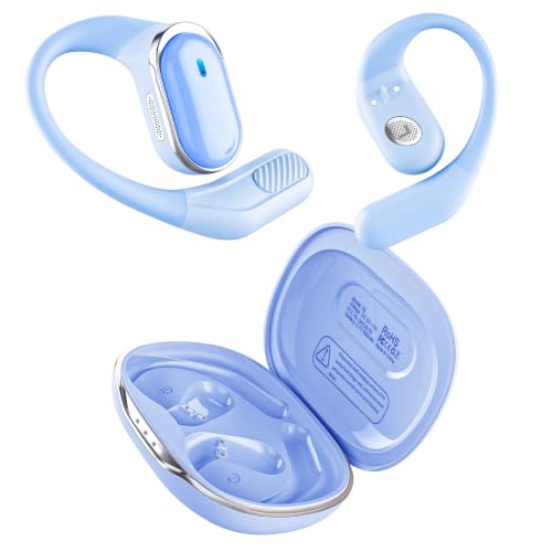 Image of Open Ear Wireless Earbuds Bluetooth Headphones, 80H Playtime Stereo Ear Buds with ENC Noise Cancelling, Fast Charging, IPX7 Waterproof Sports Earphones with Earhook for Running /Workouts (Purple Blue)