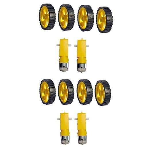 Image of SP Electron Combo Of 2PCs DC BOMotor 3-6V Dual Shaft Gear Motor With 4 Pcs Plastic Tyre For Making Toys, Science Project, (2 Pcs Motor + 4pcs Wheels)