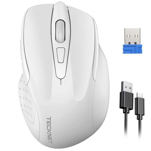 TECKNET Silent Kabellose Maus Wiederaufladbar Funkmaus 4800 DPI 2 4 GHz Optische Computer Maus für Laptop PC Mac 6 Tasten Weiß
